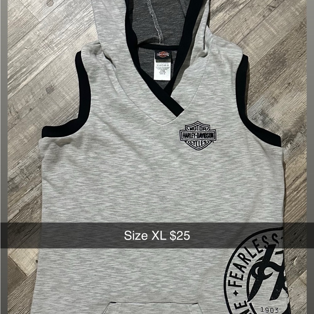 Harley-Davidson Light Gray Sleeveless Hoodie with Black Trim